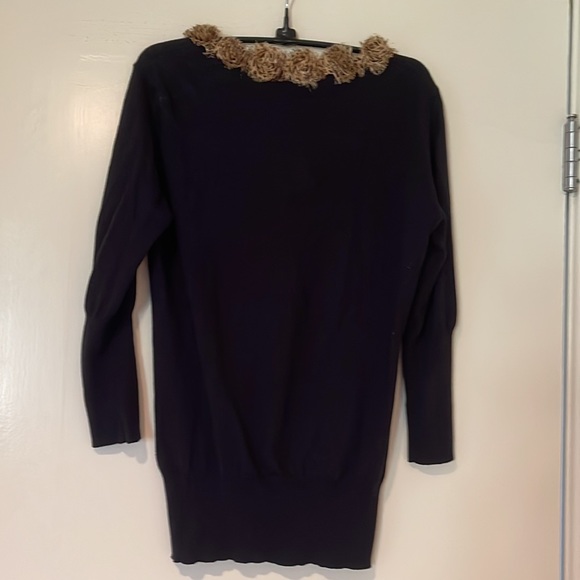 Black cardigan animal print neckline rhinestone button detail- rosette detail - Picture 6 of 6